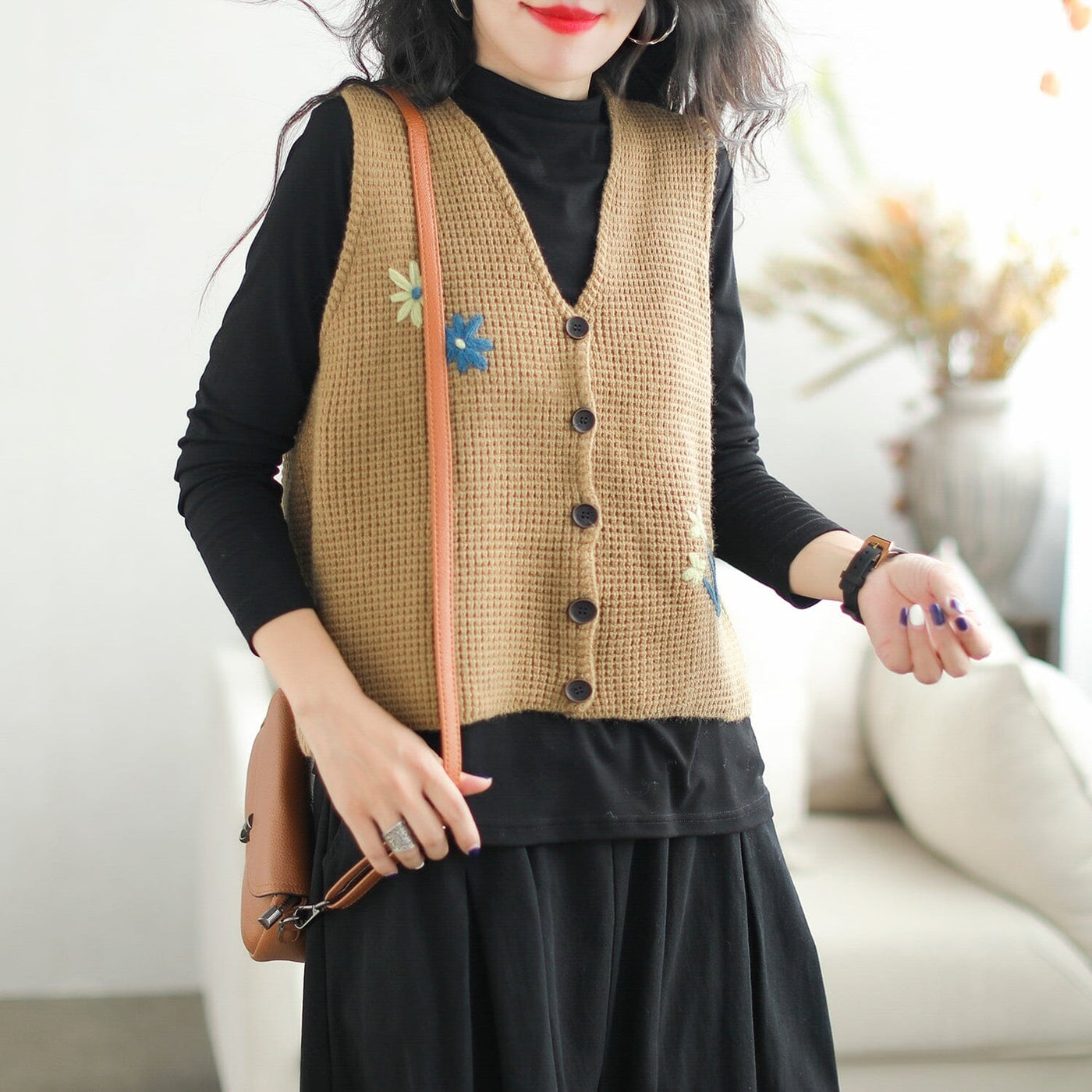 Women Casual Embroidery Knitted Waistcoat