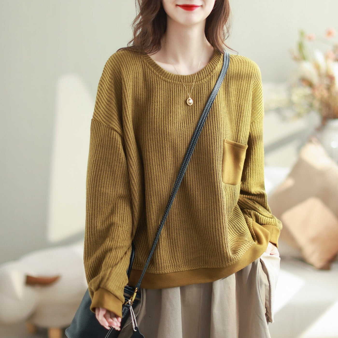 Women Casual Fashion Cotton Loose Knitted Sweater