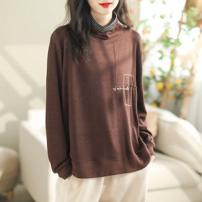 Women Casual Fashion Embroidery Turtleneck Shirt Oct 2023 New Arrival 