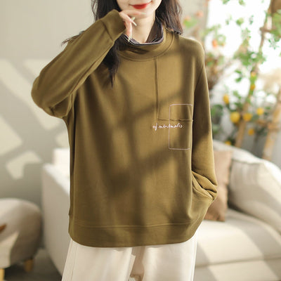 Women Casual Fashion Embroidery Turtleneck Shirt Oct 2023 New Arrival One Size Dark Yellow 