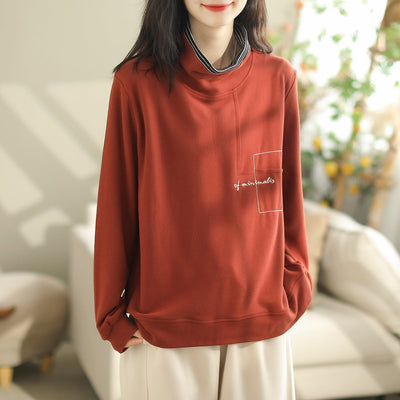 Women Casual Fashion Embroidery Turtleneck Shirt Oct 2023 New Arrival One Size Orange 