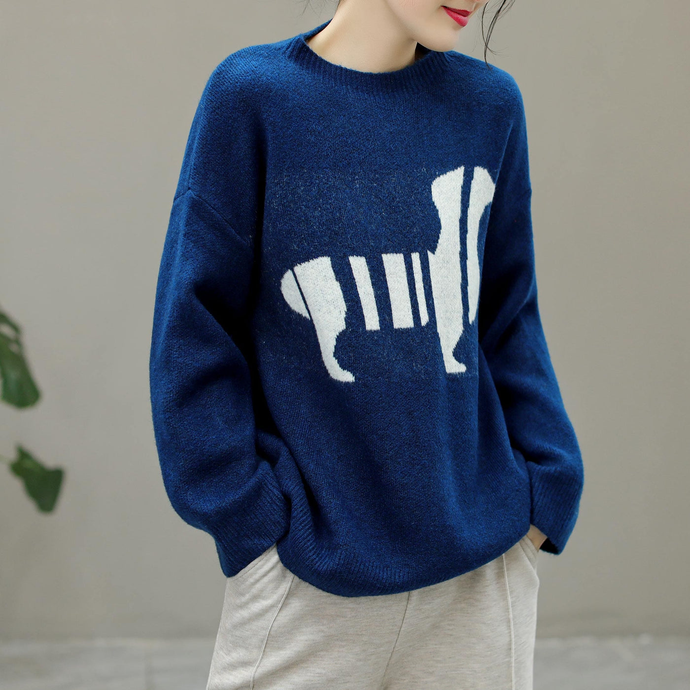 Women Casual Fashion Knitted Winter Sweater Dec 2022 New Arrival One Size Blue 