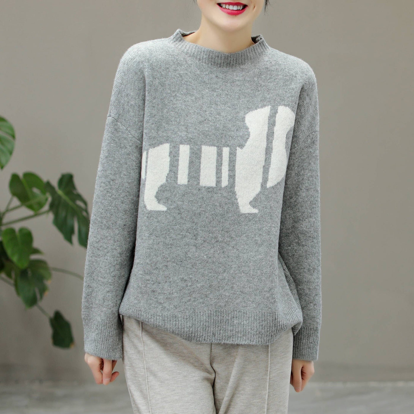 Women Casual Fashion Knitted Winter Sweater Dec 2022 New Arrival One Size Gray 