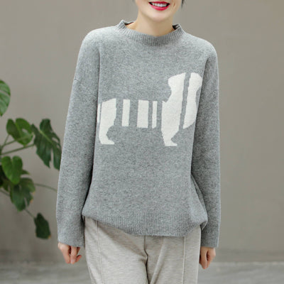 Women Casual Fashion Knitted Winter Sweater Dec 2022 New Arrival One Size Gray 