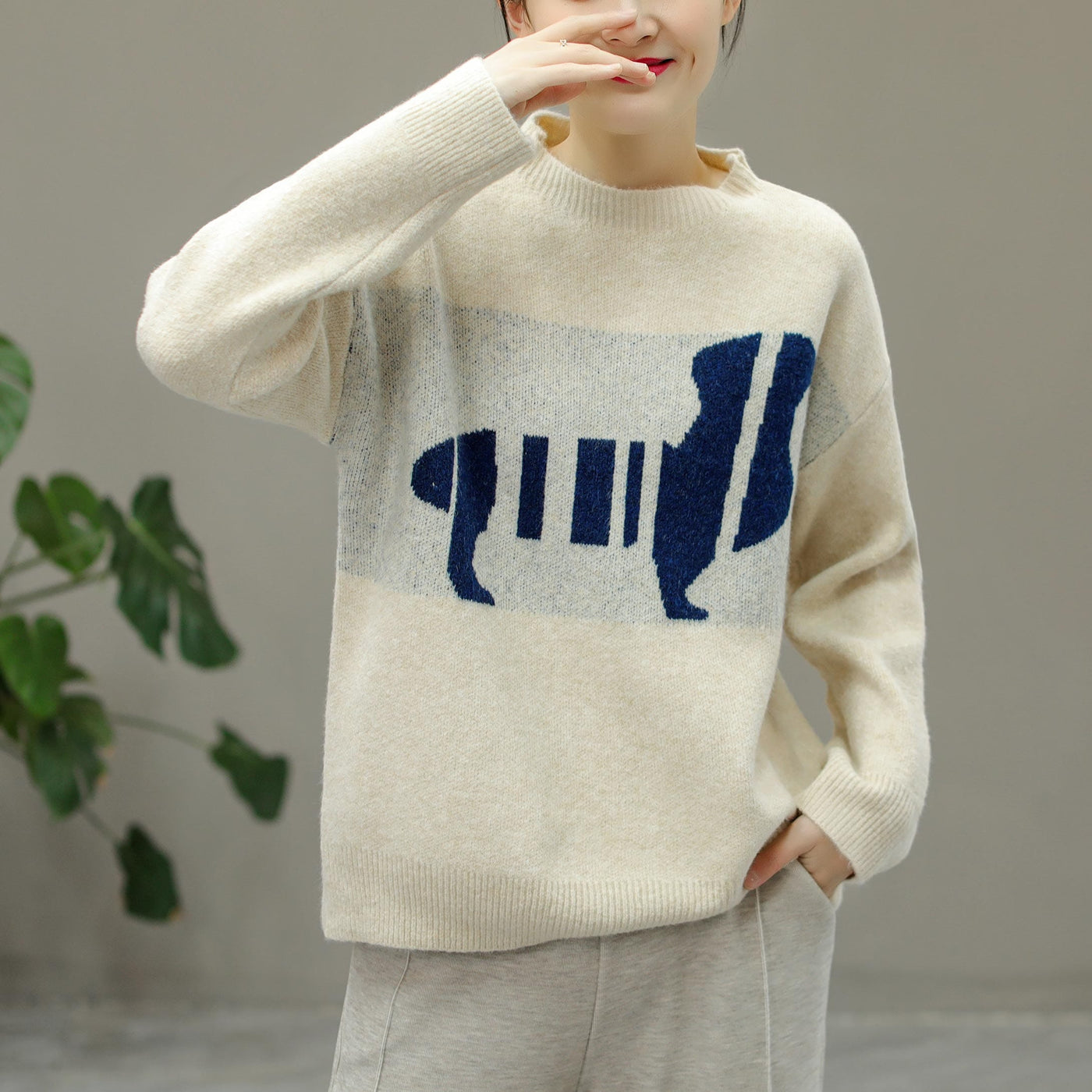 Women Casual Fashion Knitted Winter Sweater Dec 2022 New Arrival One Size White 