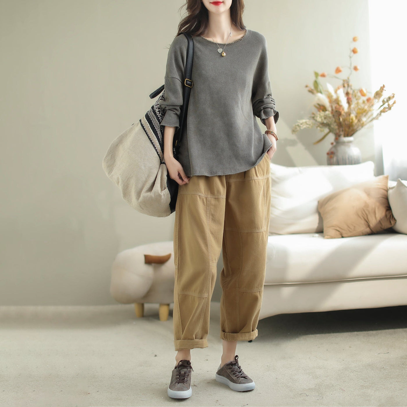 Women Casual Fashion Solid Loose Sweater