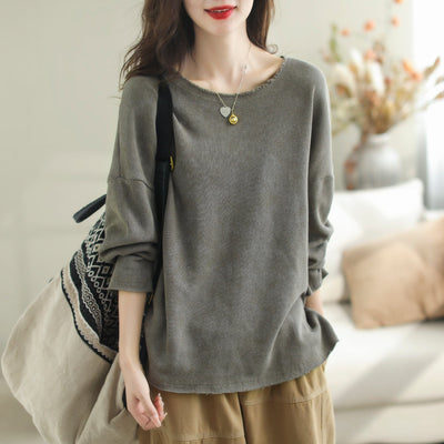 Women Casual Fashion Solid Loose Sweater Sep 2023 New Arrival One Size Gray 