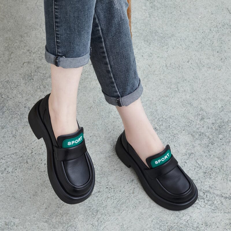 Women Casual Leather Lug Sole Loafers