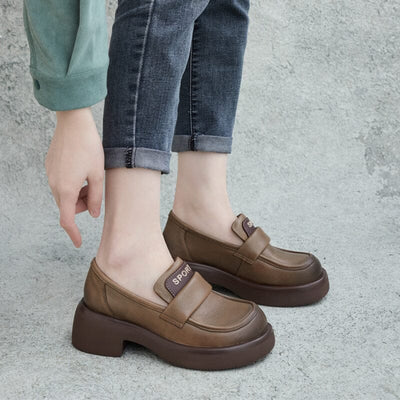 Women Casual Leather Lug Sole Loafers