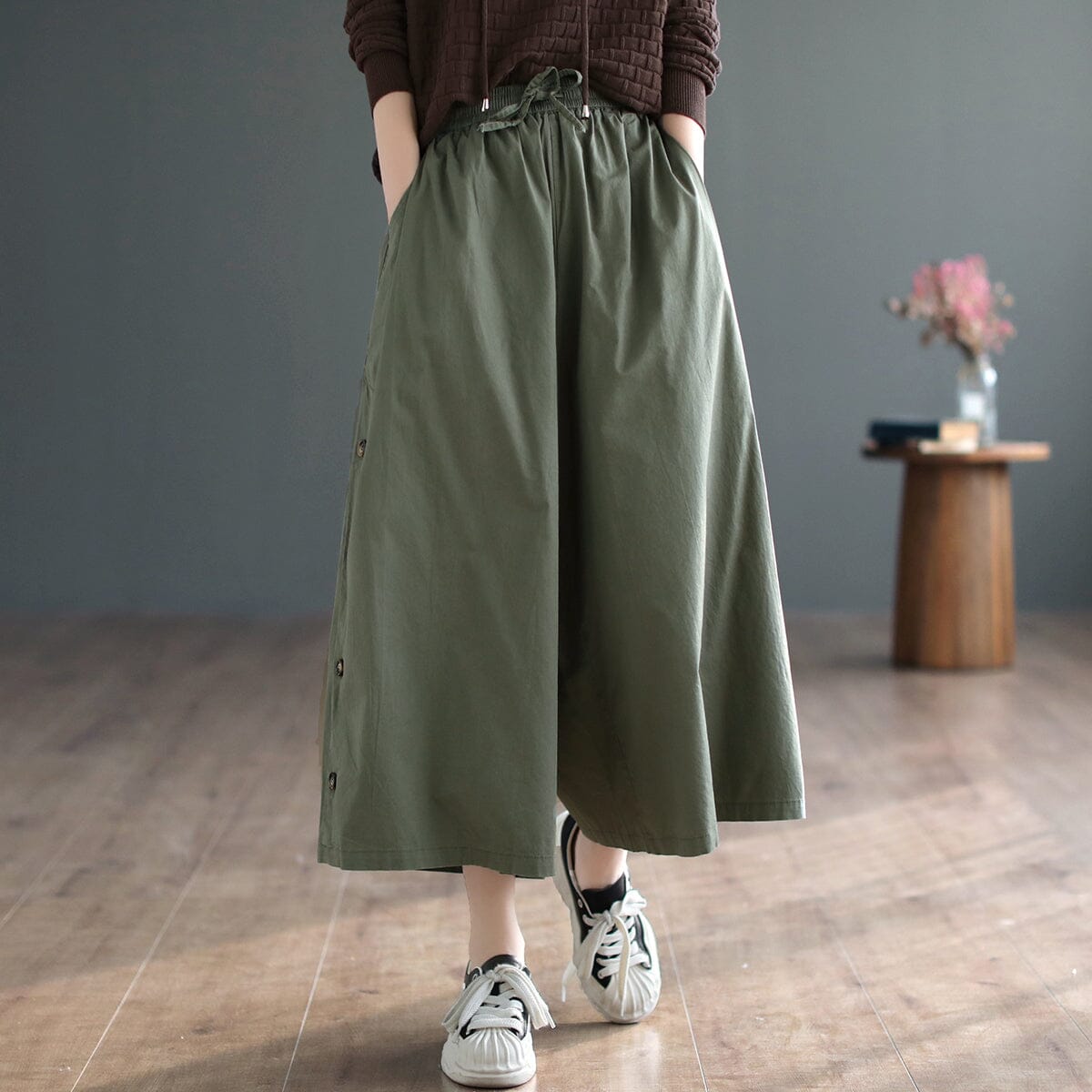 Women Casual Loose Cotton Solid Wide-leg Pants Feb 2023 New Arrival 