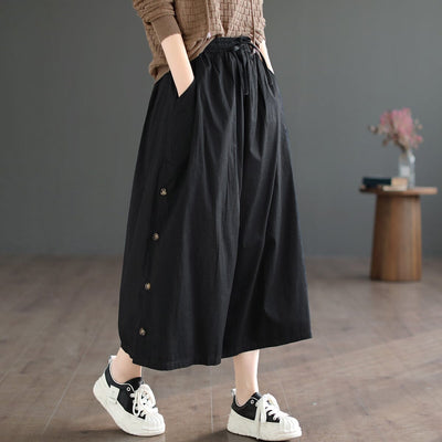 Women Casual Loose Cotton Solid Wide-leg Pants Feb 2023 New Arrival One Size Black 