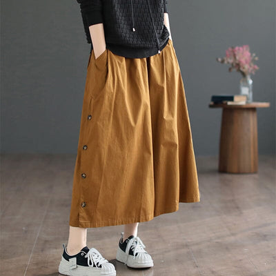 Women Casual Loose Cotton Solid Wide-leg Pants Feb 2023 New Arrival One Size Yellow 