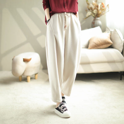 Women Casual Minimalist Loose Cotton Pants Oct 2023 New Arrival One Size Beige 
