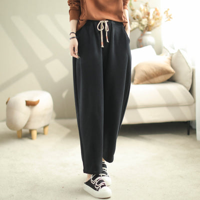 Women Casual Minimalist Loose Cotton Pants Oct 2023 New Arrival One Size Black 