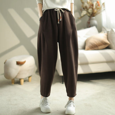 Women Casual Minimalist Loose Cotton Pants Oct 2023 New Arrival One Size Coffee 