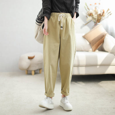 Women Casual Minimalist Solid Cotton Harem Pants