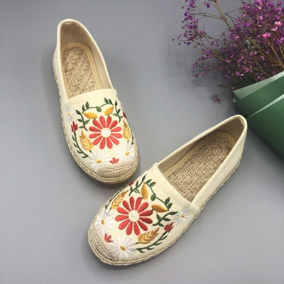 Women Casual Slip On Embroidered Flat Breathable Shoes 2019 Jun New 35 Beige A 