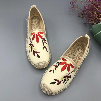 Women Casual Slip On Embroidered Flat Breathable Shoes 2019 Jun New 35 Beige B 