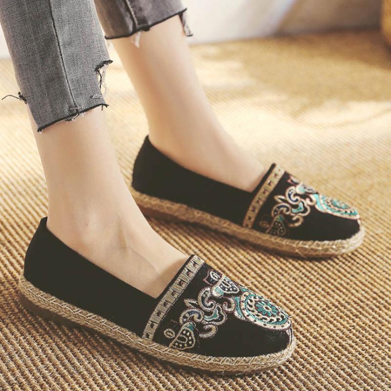 Women Casual Slip On Embroidered Low Heel Breathable Shoes 2019 Jun New 35 Black 