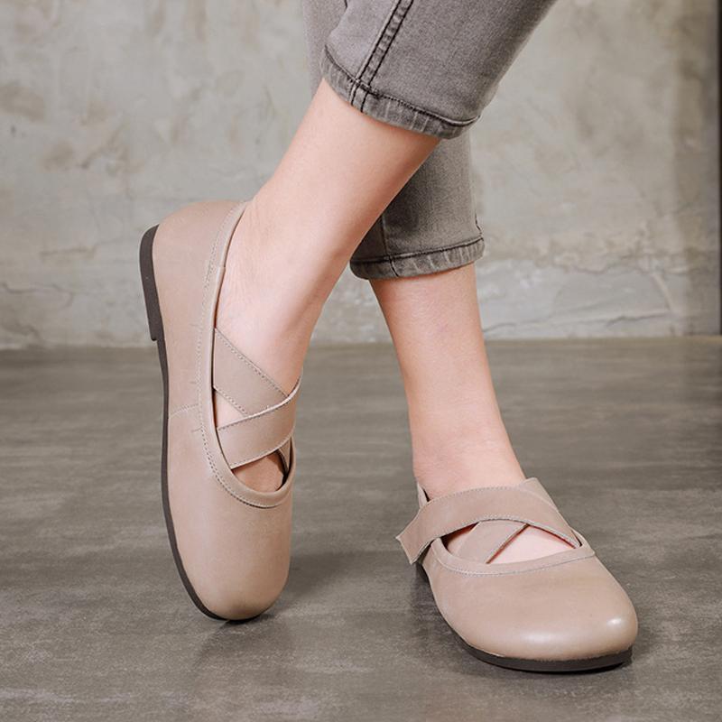 Women Casual Slip On Leather Cross Belts Round Toe Flats Shoes 2019 May New 
