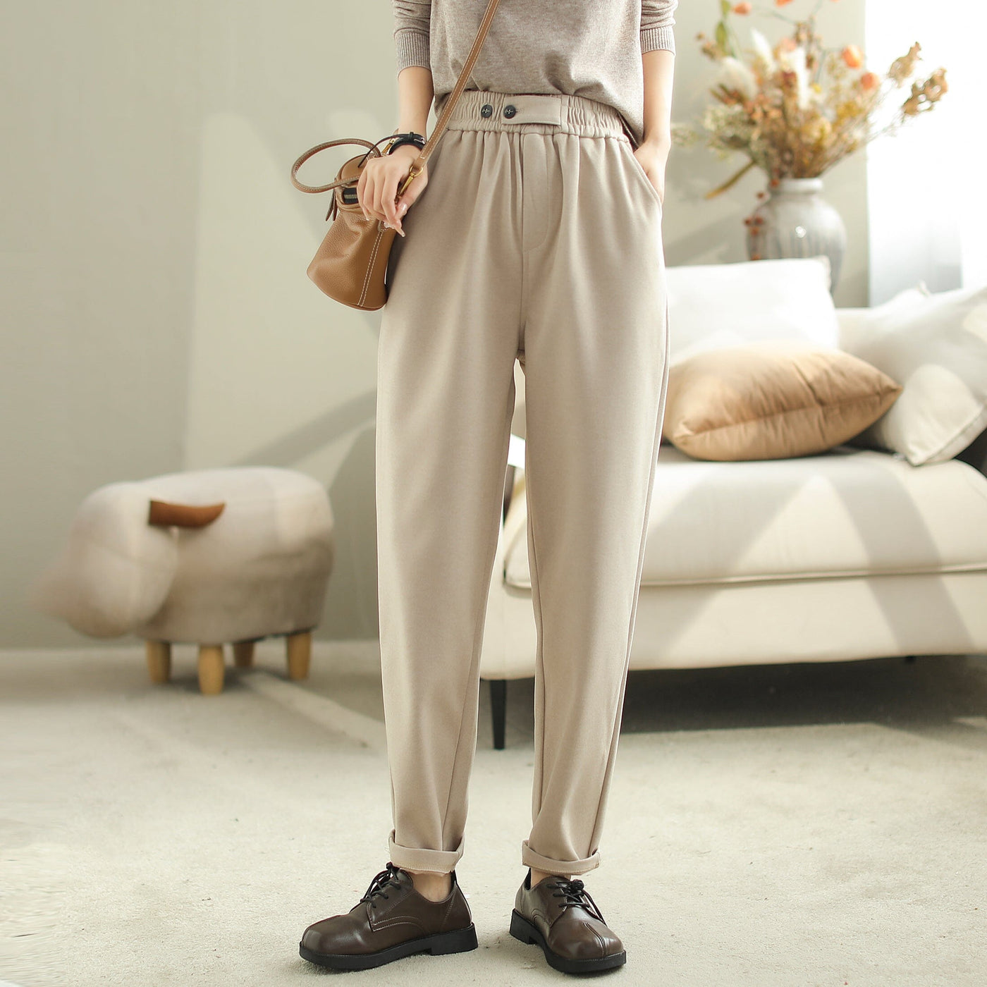 Women Casual Solid Loose Harem Pants Oct 2023 New Arrival 