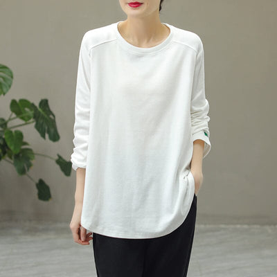 Women Casual Spring Autumn Cotton Long Sleeve T-Shirt Dec 2022 New Arrival One Size White 