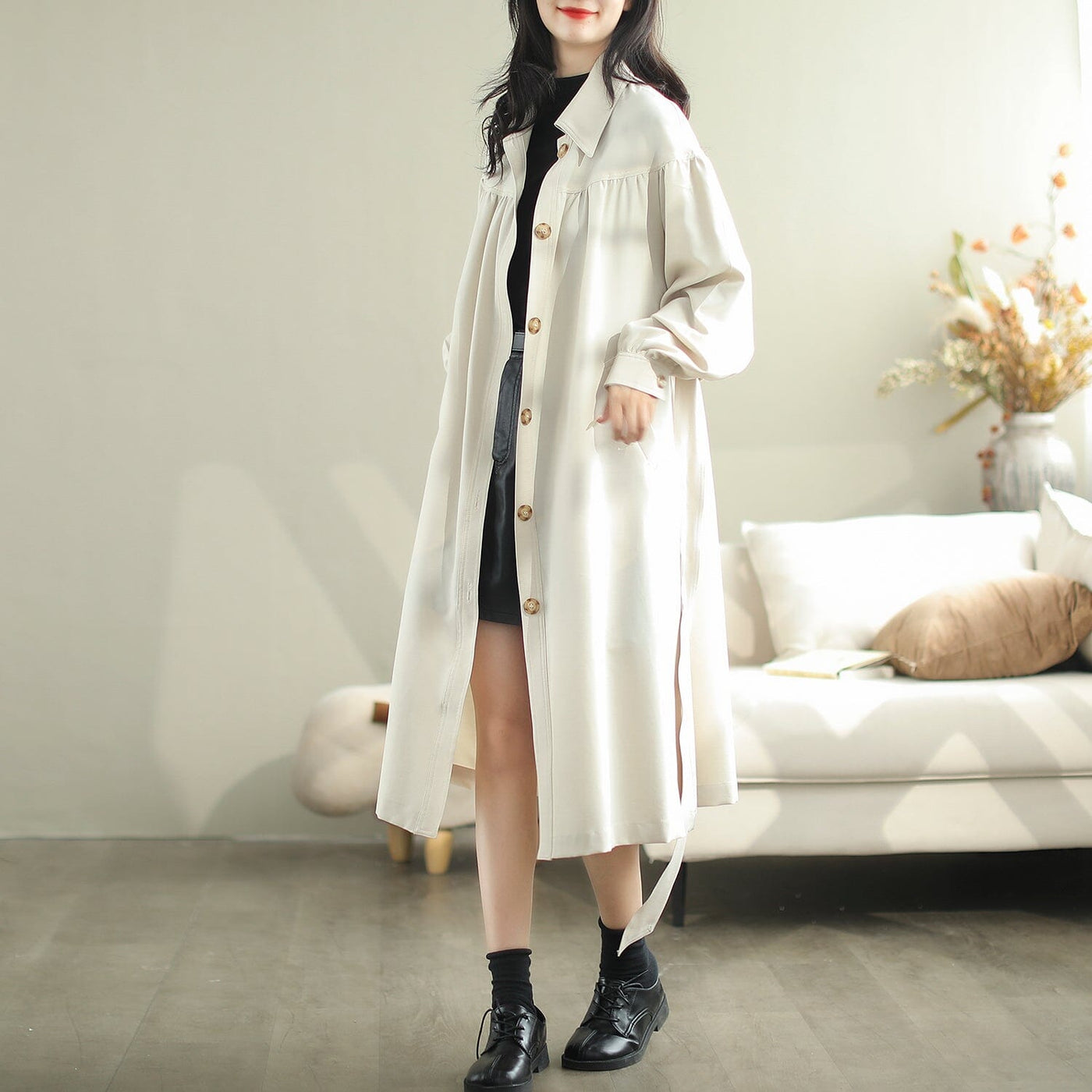 Women Casual Stylish cotton Solid Autumn Overcoat