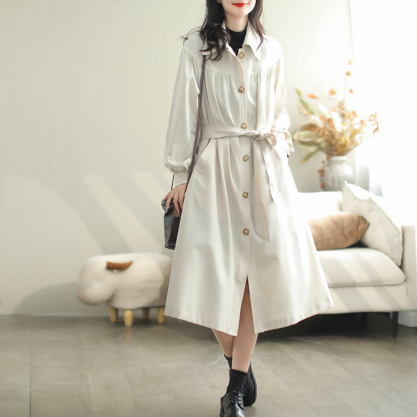 Women Casual Stylish cotton Solid Autumn Overcoat Oct 2023 New Arrival 
