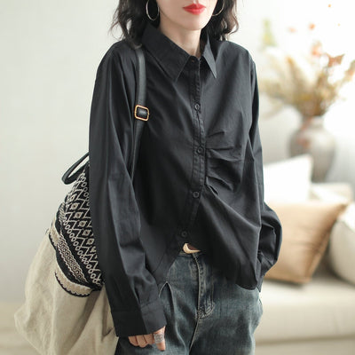 Women Casual Stylish Solid Cotton Loose Blouse