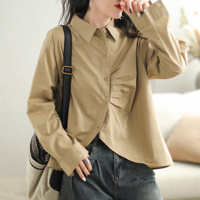 Women Casual Stylish Solid Cotton Loose Blouse