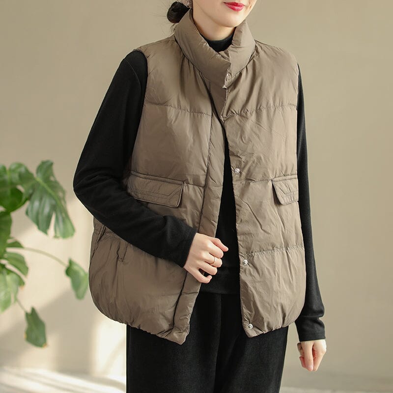 Women Casual Winter Loose Down Waistcoat Nov 2022 New Arrival One Size Coffee 