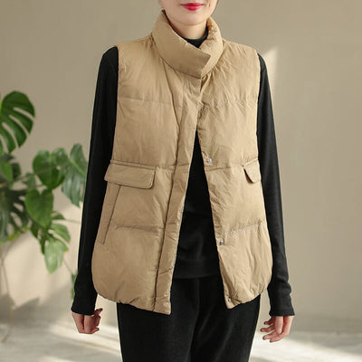 Women Solid Color Minimalist Winter Loose Down Vest