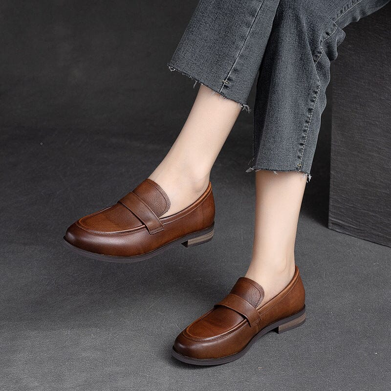 Women Classic Retro Leather Casual Loafers – Babakud
