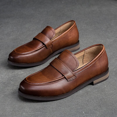 Women Classic Retro Leather Casual Loafers Aug 2023 New Arrival Brown 35 