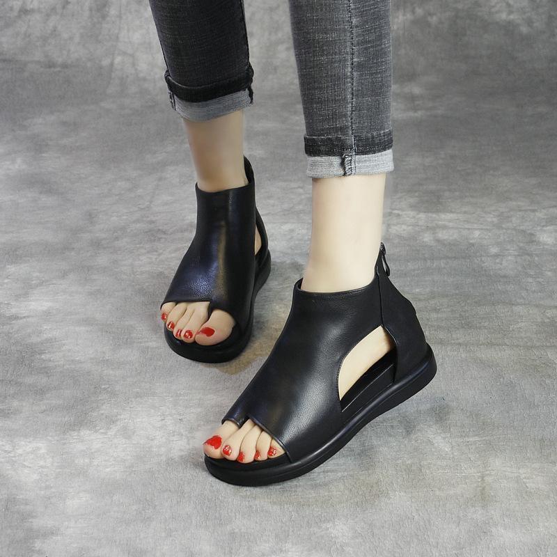 Women Clip Toe Cowhide Platform Comfortable Shoes | Babakud