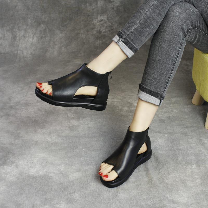 Women Clip Toe Cowhide Platform Comfortable Shoes