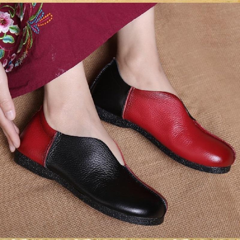 Women Color Block Sewing Closed Toe Flats Shoes 2019 Jun New 35 Wine Red 
