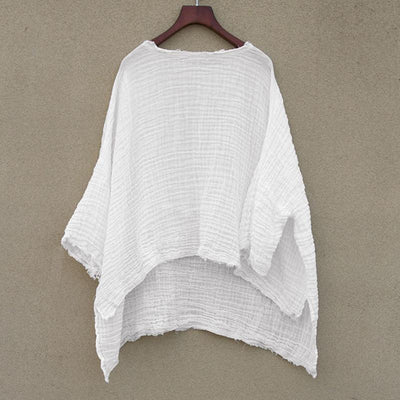 Women Cotton Casual Loose High Low Blouse