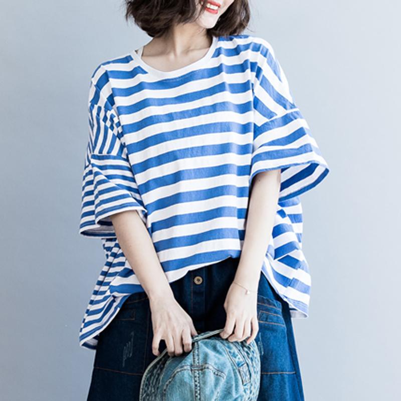 Women Cotton Casual Stripes Loose T-Shirt 2019 May New 