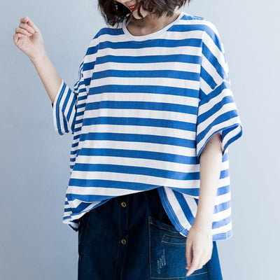 Women Cotton Casual Stripes Loose T-Shirt 2019 May New 