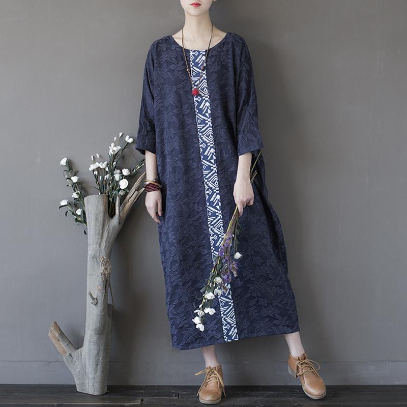 Women Cotton Floral Jacquard Embroidered Casual Summer Loose Dress