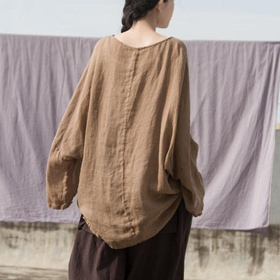 Women Cotton Linen Loose Casual High Low Blouse