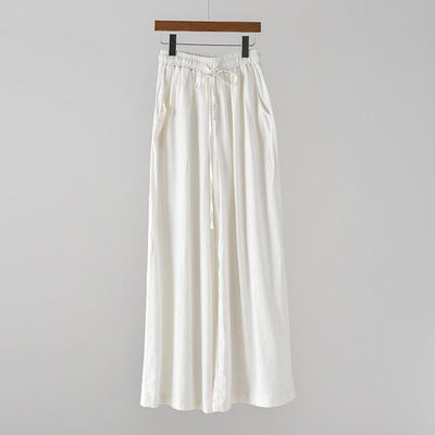 Women Cotton Linen Wide Leg Pants in Green - Babakud