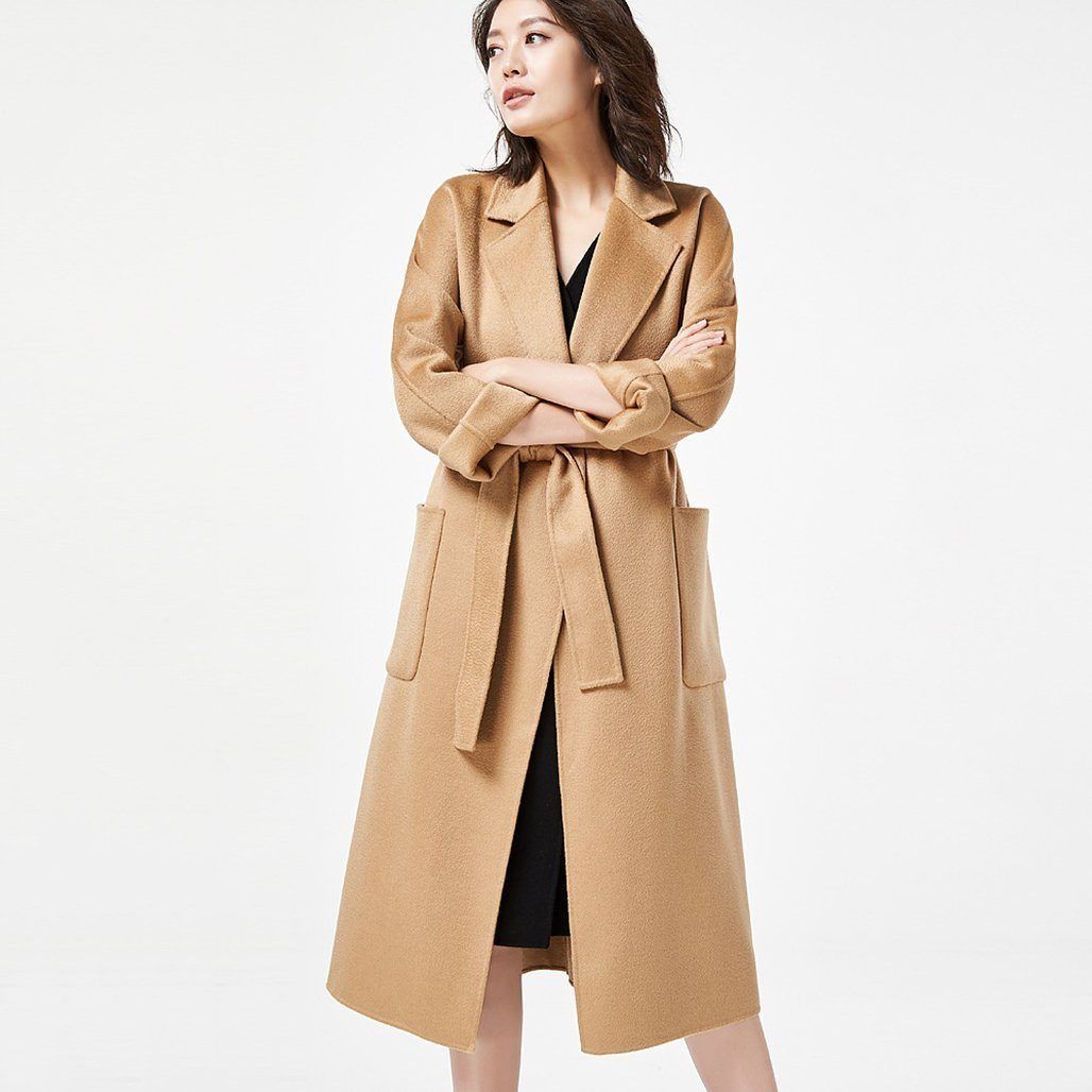 Women Double-Sided Woolen Coat 2019 New December M Light Caramel 