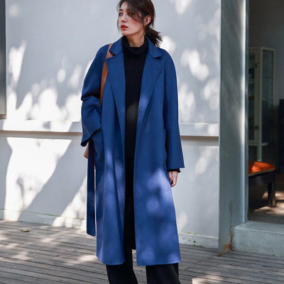 Women Double-Sided Woolen Coat 2019 New December M Navy 