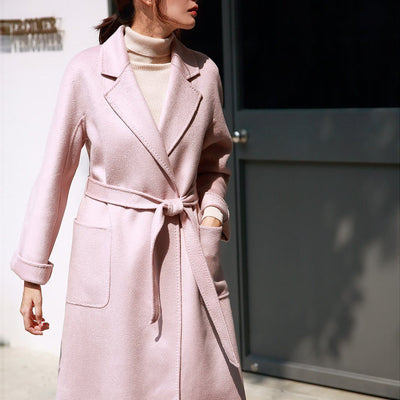 Women Double-Sided Woolen Coat 2019 New December M Pink 