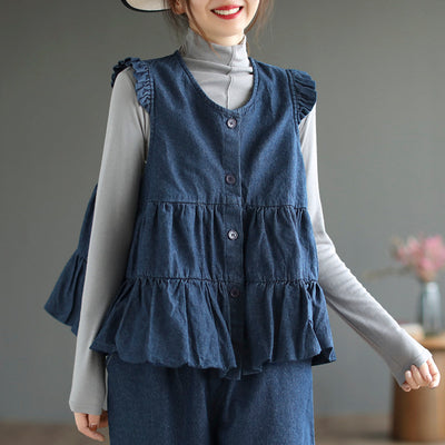 Women Early Autumn Loose Cotton Jean Jacket Aug 2022 New Arrival One Size Blue 
