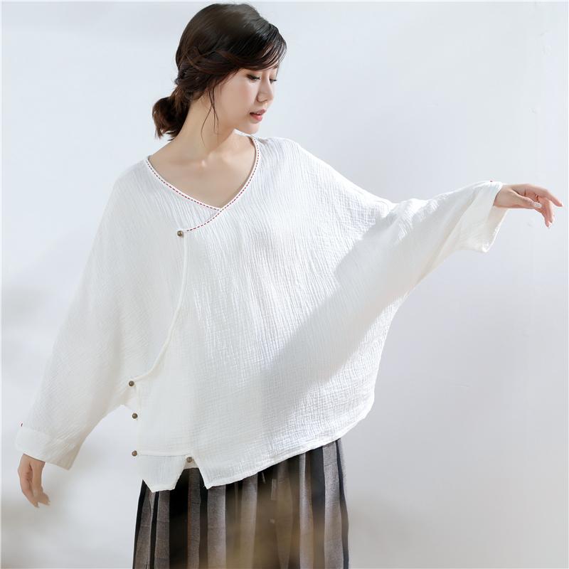 Women Embroidered Casual Button Front Loose Blouse 2019 May New 