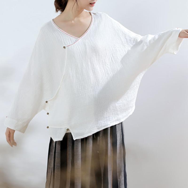 Women Embroidered Casual Button Front Loose Blouse