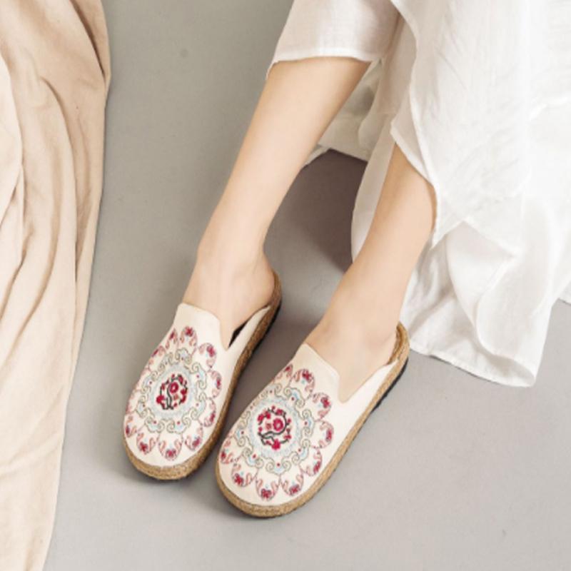 Women Embroidered Casual Flats Home Slippers 2019 Jun New 35 Beige 